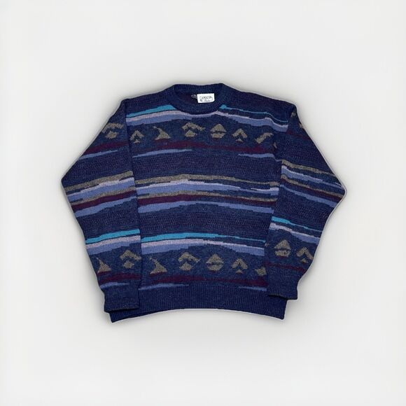 Vintage 90s Cambio Italia Sweater Men’s L Abstract Knit Wool Blend Made in Italy - Picture 1 of 6